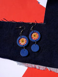 Boucles d'oreilles cuir/textile bleues