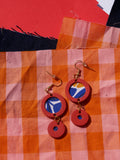 Boucles d'oreilles cuir/textile orange