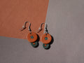 Boucles d'oreilles cuir rondes, vert/marron