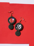 Boucles d'oreilles cuir/textile vertes