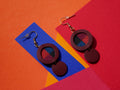 Boucles d'oreilles cuir/textile bordeaux