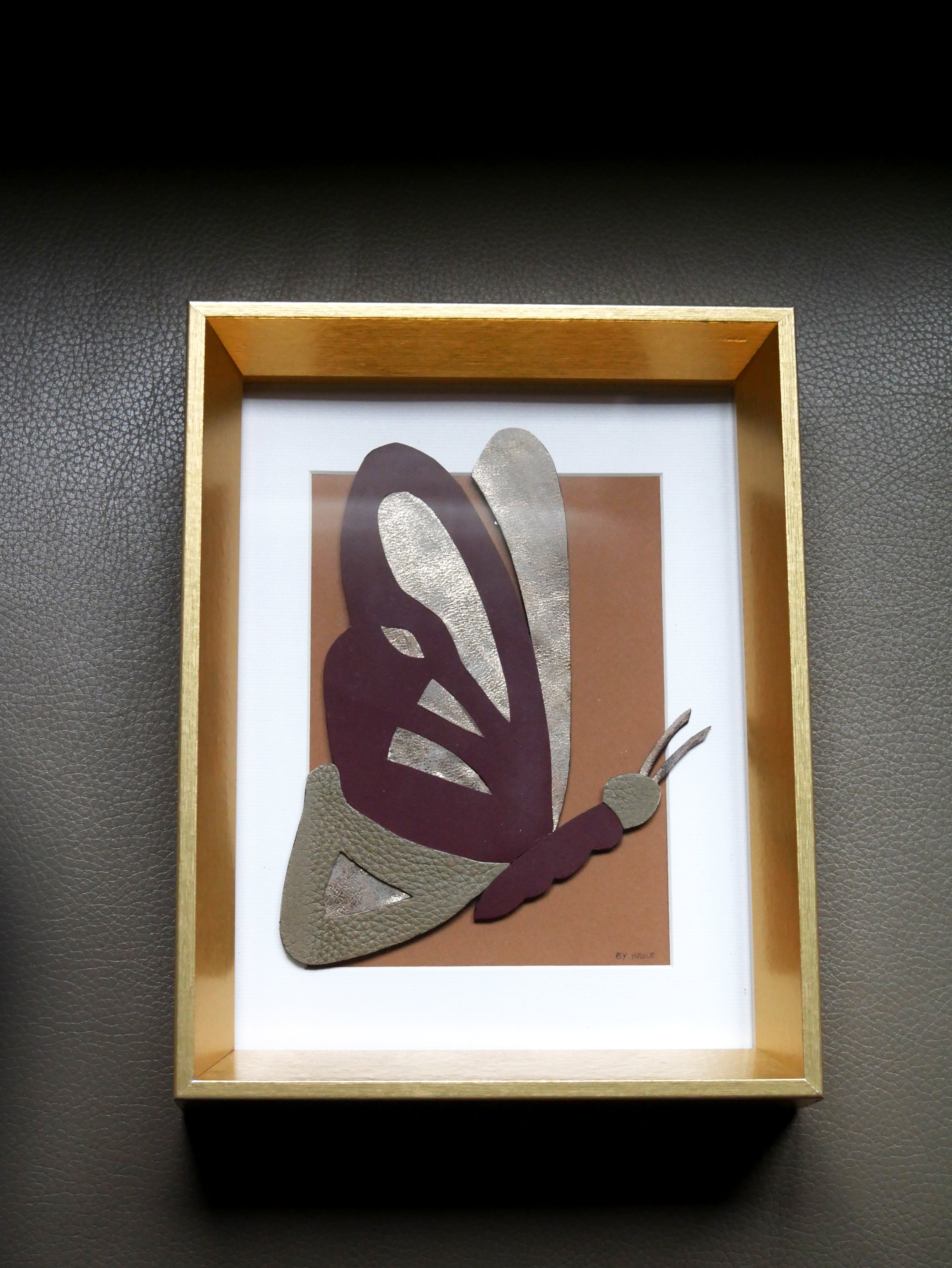 Papillon marqueterie cuir