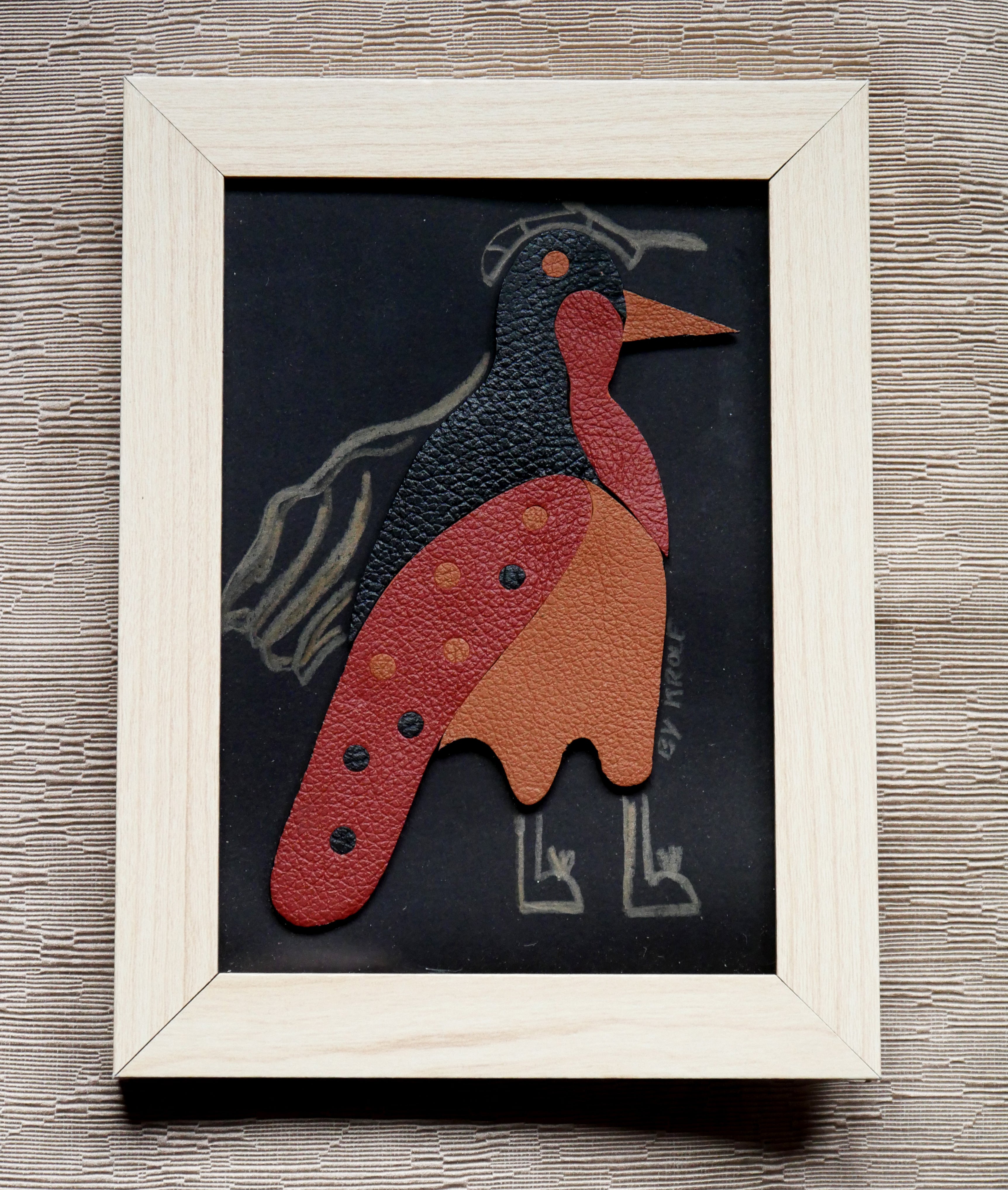 Oiseau marqueterie cuir