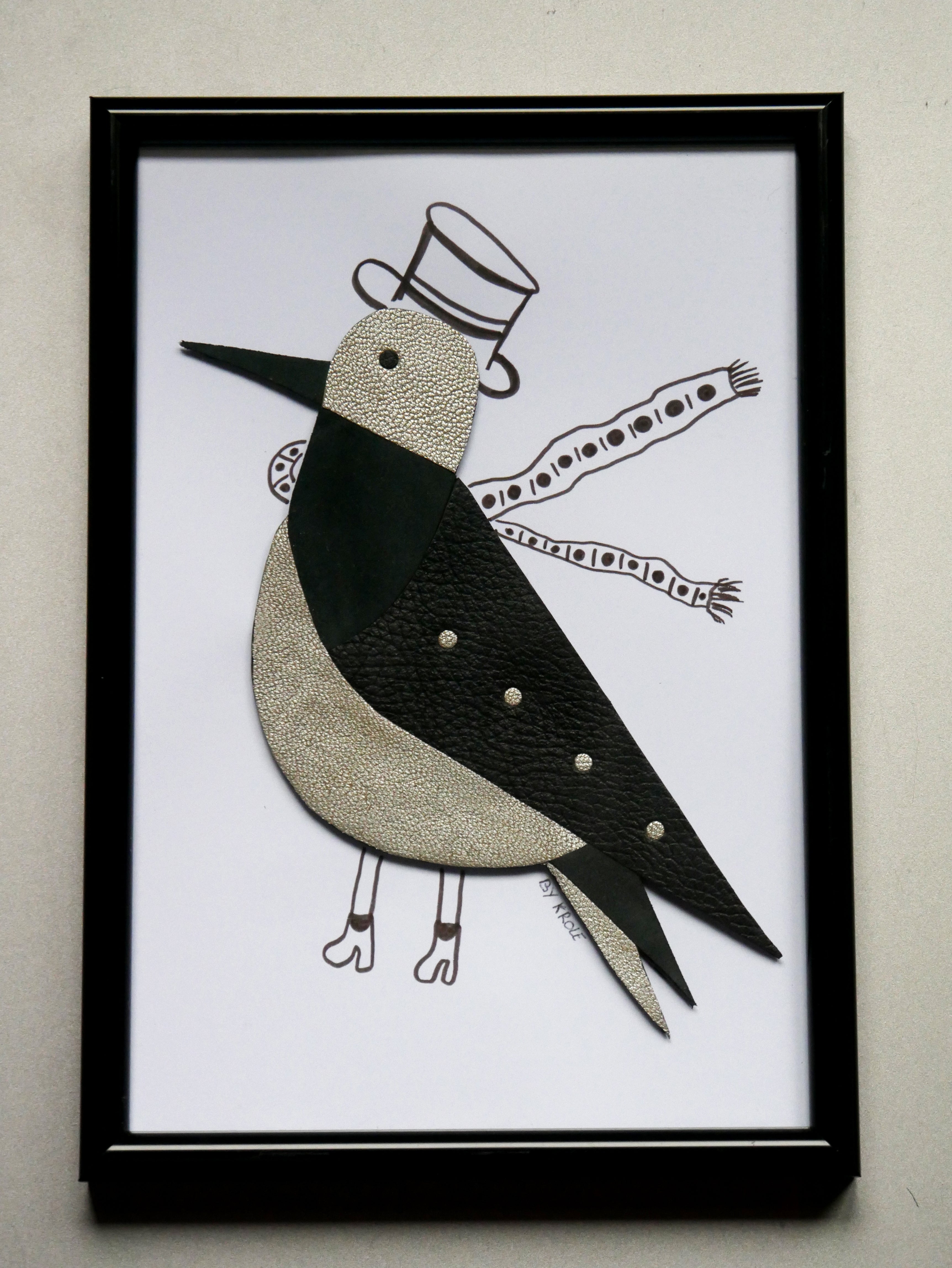 Oiseau marqueterie cuir