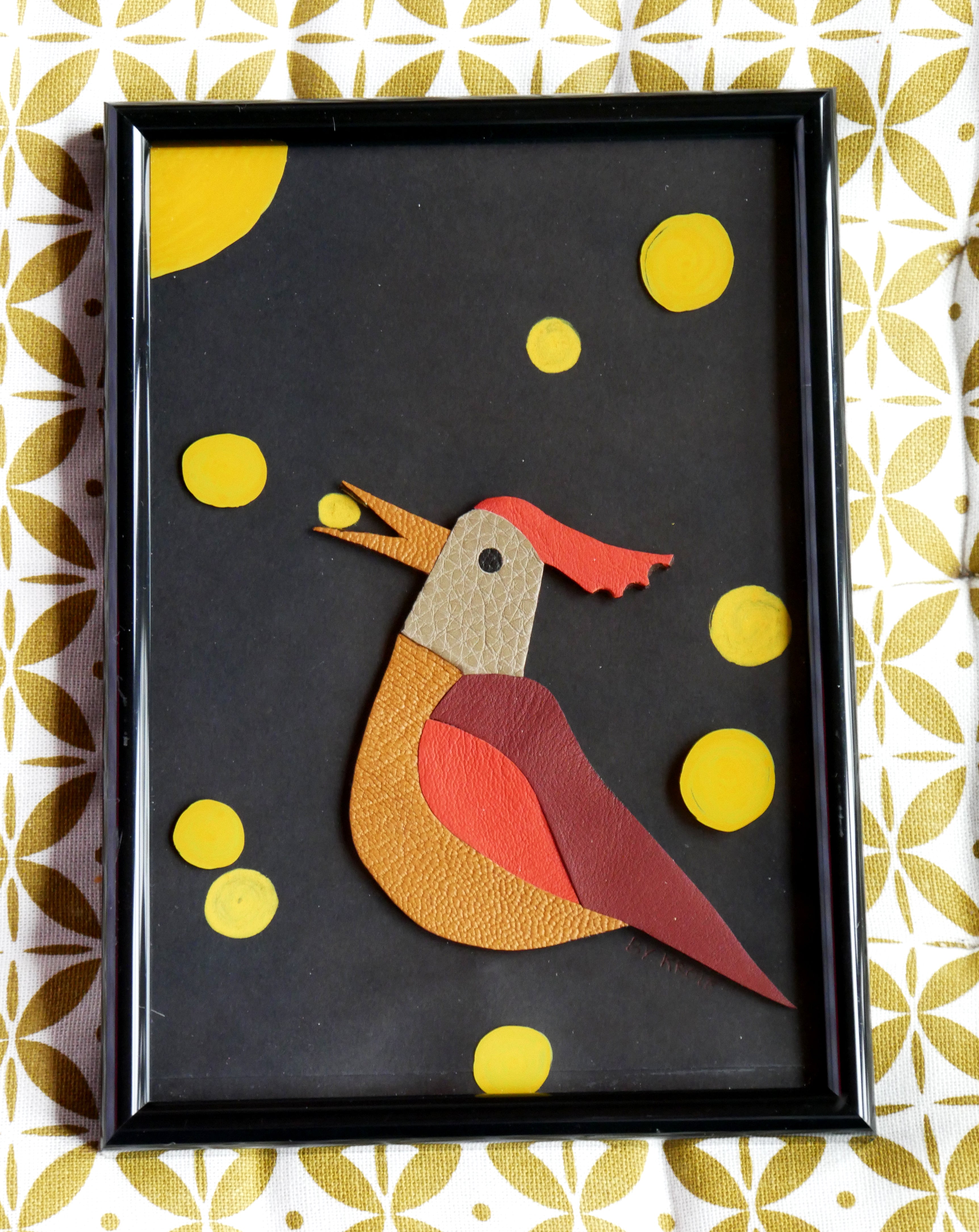 Oiseau marqueterie cuir